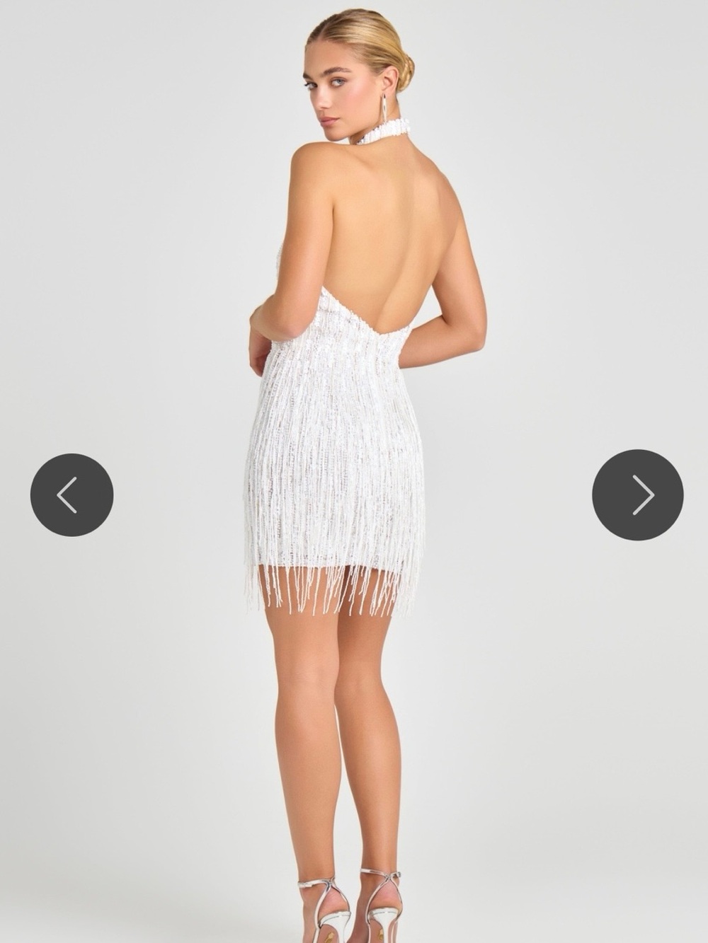 NADINE MERABI White Beaded Fringe Halter Mini Dress - Picture 3 of 9